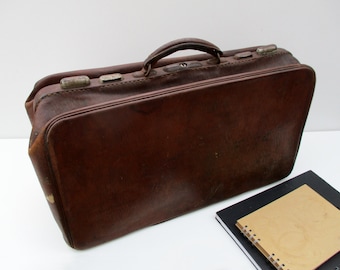 Large Vintage Leather Gladstone Bag | Travel Bag | Hand Luggage | Large Briefcase | Vintage Luggage | Doctors Bag