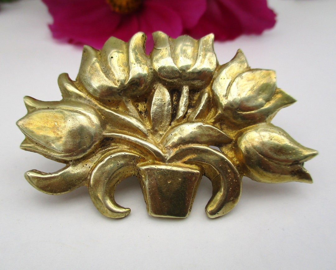 Broche Fleur en or jaune et turquoises