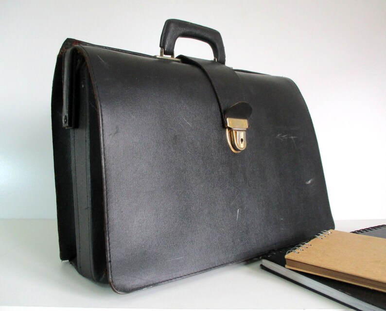 vintage black leather briefcase