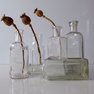 Vintage Glass Tonic Bottles Antique Apothecary Bottles Chemists Advertising image 3