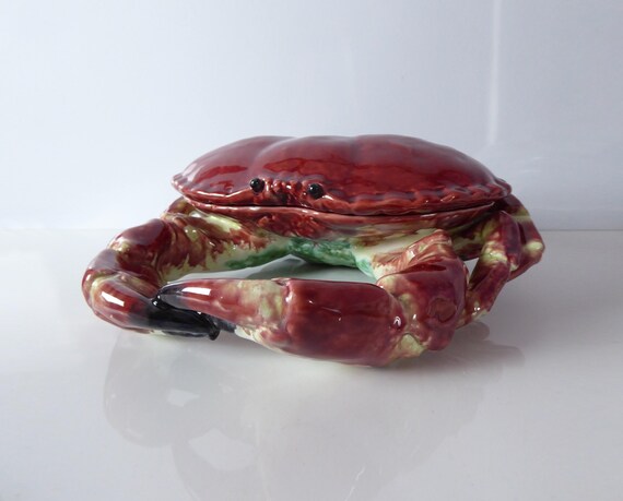 Vintage Majolica Crab Terrine: Palissy Ware Seafood Platter - Etsy