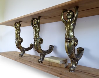 Set Of Large Shelf Supports - Architectural Salvage - Brass Figurine Shelf Brackets - Vintage French Room Décor - Regencycore Decor