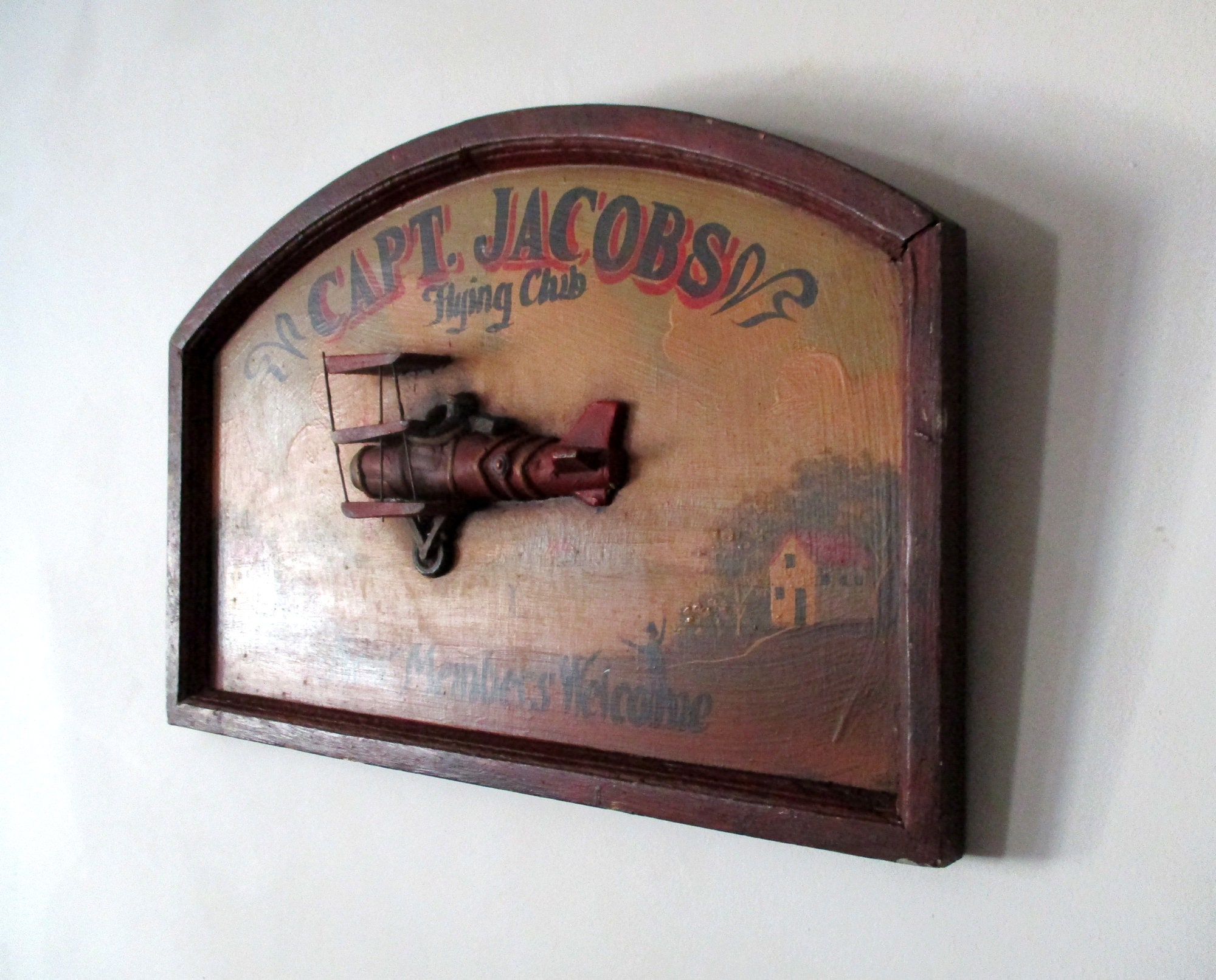 納得できる割引 Flying Jacobs Captain Club Aviation - Sign Wooden Vintage - アンティーク雑貨