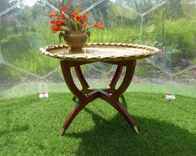 Mid Century Spider Leg Table Folding Moroccan Brass Tray Table Vintage