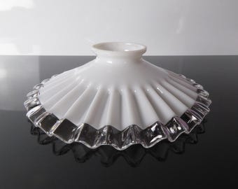 Vintage French Opaline Glass Lampshade: Frilly Art Deco Shade
