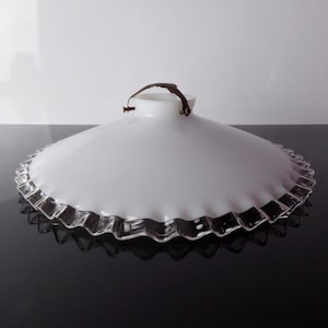 Vintage White Glass Lampshade: Frilly Ruffled Edge
