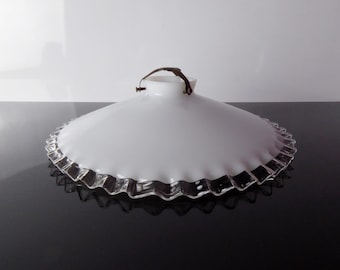 Vintage White Glass Lampshade: Frilly Ruffled Edge