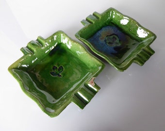 Antique French Green Terracotta Bowl: Rustic Trinket Dish