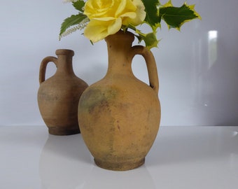 French Rustic Terracotta Wine Jug: Vintage Earthenware Vase