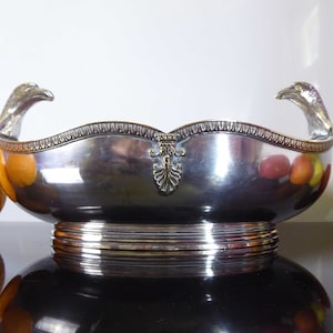 Cuenco de plata antigua con asas en forma de cabeza de águila / Cuenco de fruta de plata / Cuenco para centro de mesa
