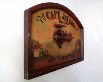 CAPT. JACOBS Flying Club ヴィンテージサインボード Captain Jacobs Flying Club - Vintage Wooden Sign - Aviation