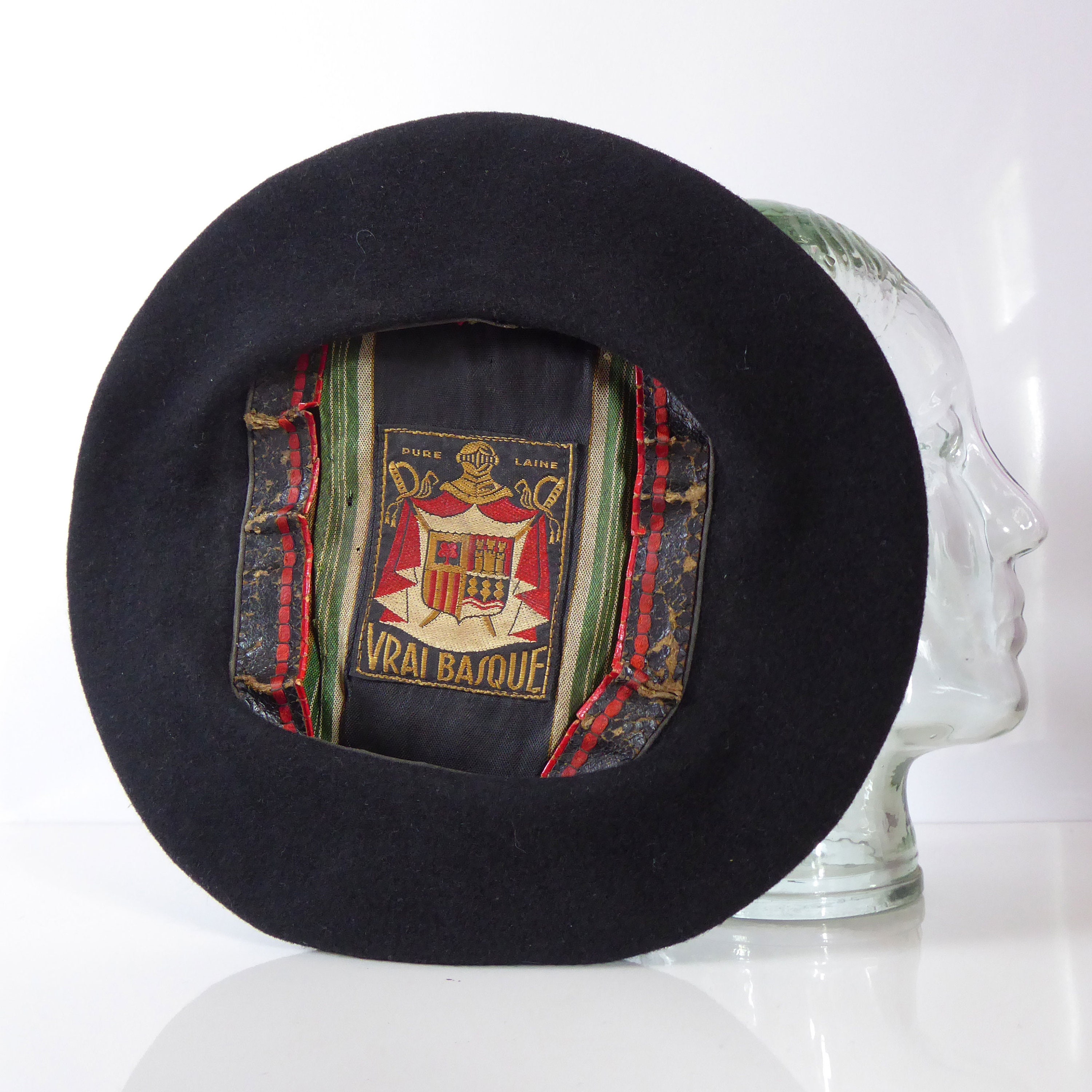 Traditional Black Woollen Beret, Vrai Basque, Vintage French