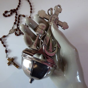 Vintage Religious Cross With Holy Water Font, Anchor and Chalice | Religious Décor | Chrome Benitier