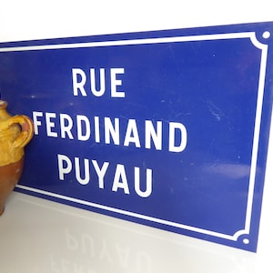 Vintage French Enamel Street Sign: Rue Ferdinand Puyau, Blue & White