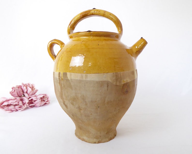 Antique French Water Jug Large Yellow Glazed Gargoulette Etsy