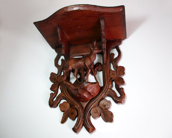 Antique Black Forest Corbel Shelf With Deer Original Black Etsy