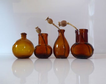 Collection of Small Vintage Brown Glass Bottles | Collectible Brown Glass | Brown Décor | Vintage Bovril Jar