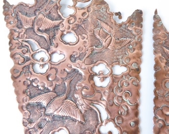 Indian Copper Plaques - Sarus Crane - Sacred Birds - Furniture Embellishments - Indian Decor