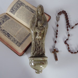 Ceramic Holy Water Font - Vintage Benitier - French Religious Wall Hanging