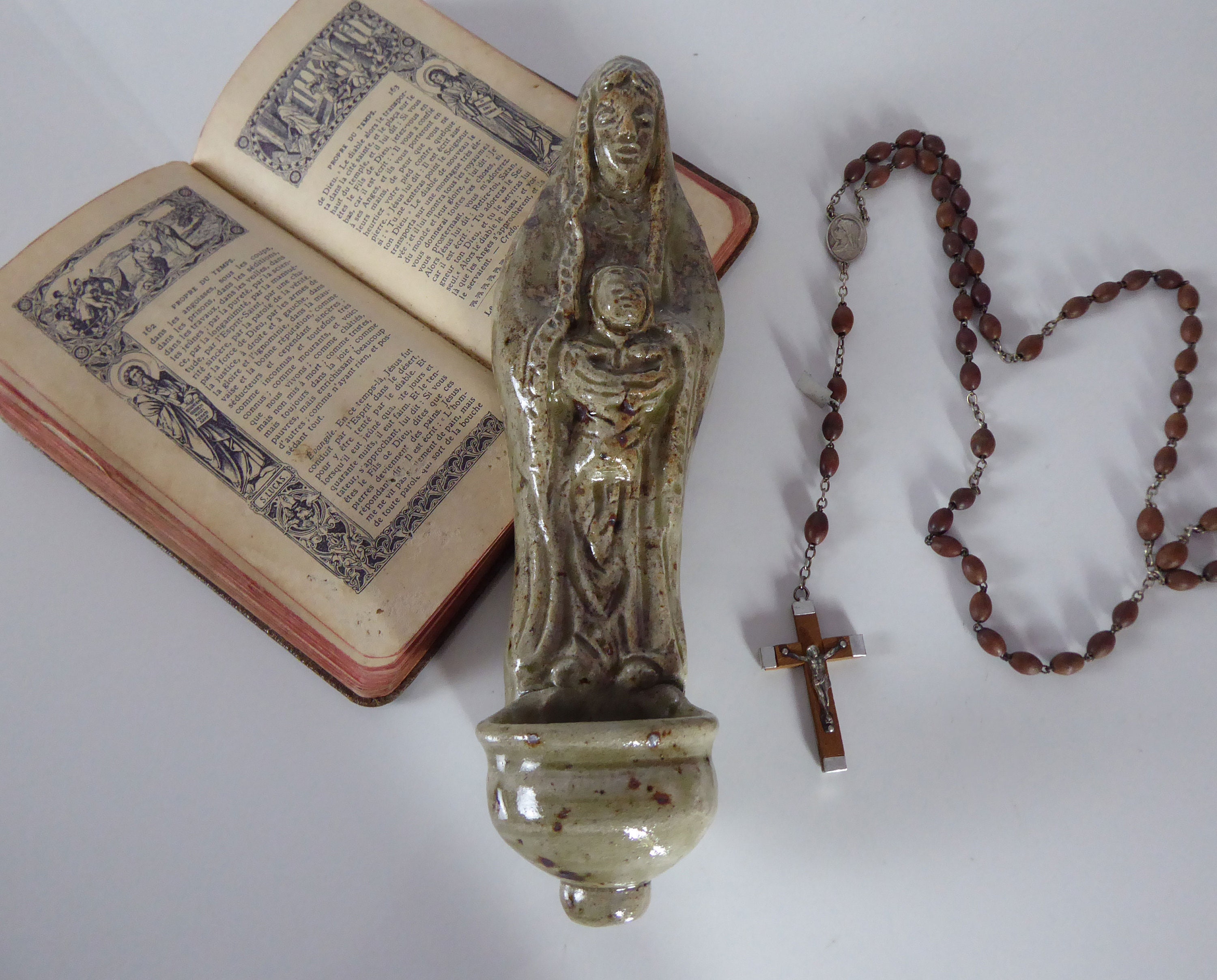 Ceramic Holy Water Font - Vintage Benitier - French Religious Wall Hanging