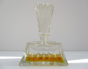 French Art Deco Scent Bottle: Faceted Glass Eau De Cologne