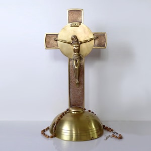 Large Brass Crucifix - Altar Crucifix - Vintage French Table Cross - Religious Gift