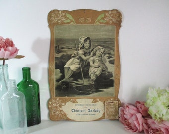 Antique French Advertising Sign: Embossed Cardboard, 1914 Calendar