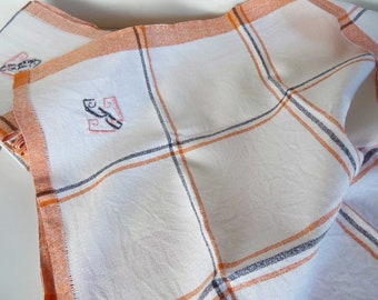 Superbe Ensemble De Linge De Table Basque Vintage - Nappe Et 6 Serviettes En Lin, Des Années 60, Jamais Utilisé !