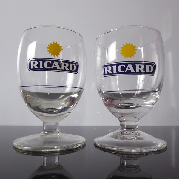 Pair Of Ricard Apéritif Glasses | Ricard Logo | Pernod Ricard Glass | Vintage French Bistro Drinking Glasses