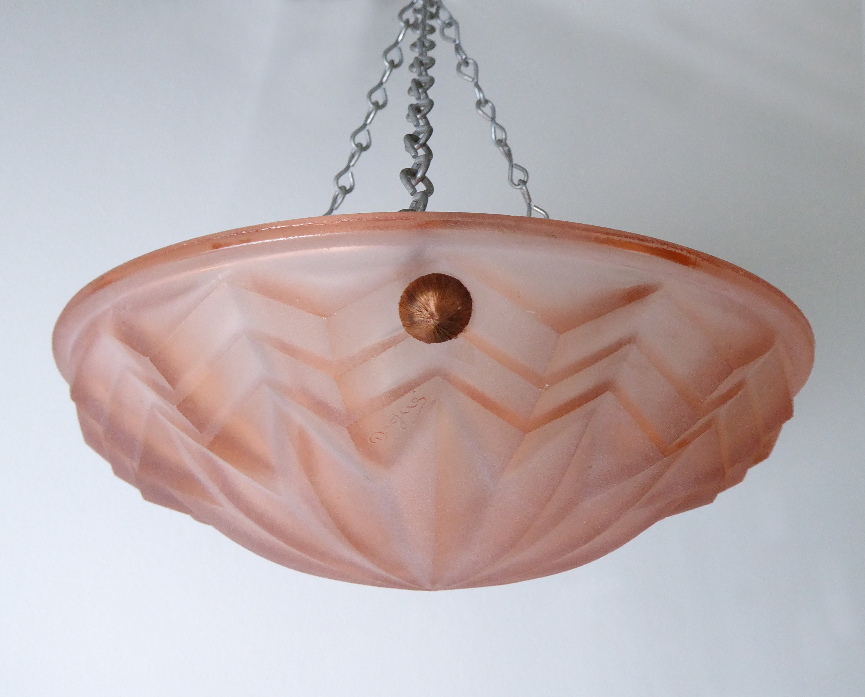 Art Deco Lampshade by Degué French Antique Pink Glass Etsy UK