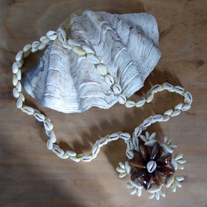 Vintage Tahitian Cowrie Shell Necklace: Boho Beach Pendant