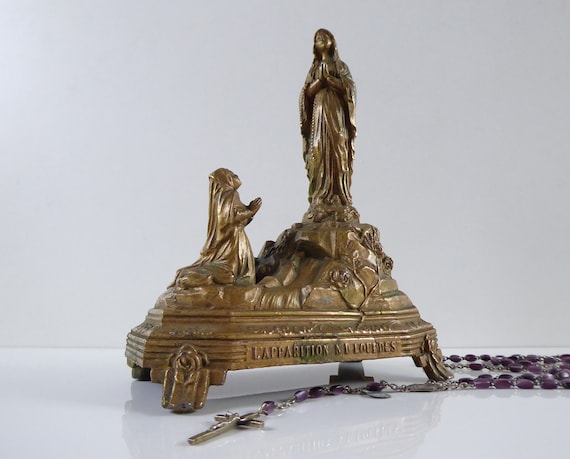 1930s フランス 金色 聖母マリア ルルド アールデコ アンティーク メダイ 1930s フランス 金色 聖母マリア ルルド アールデコ アンティーク