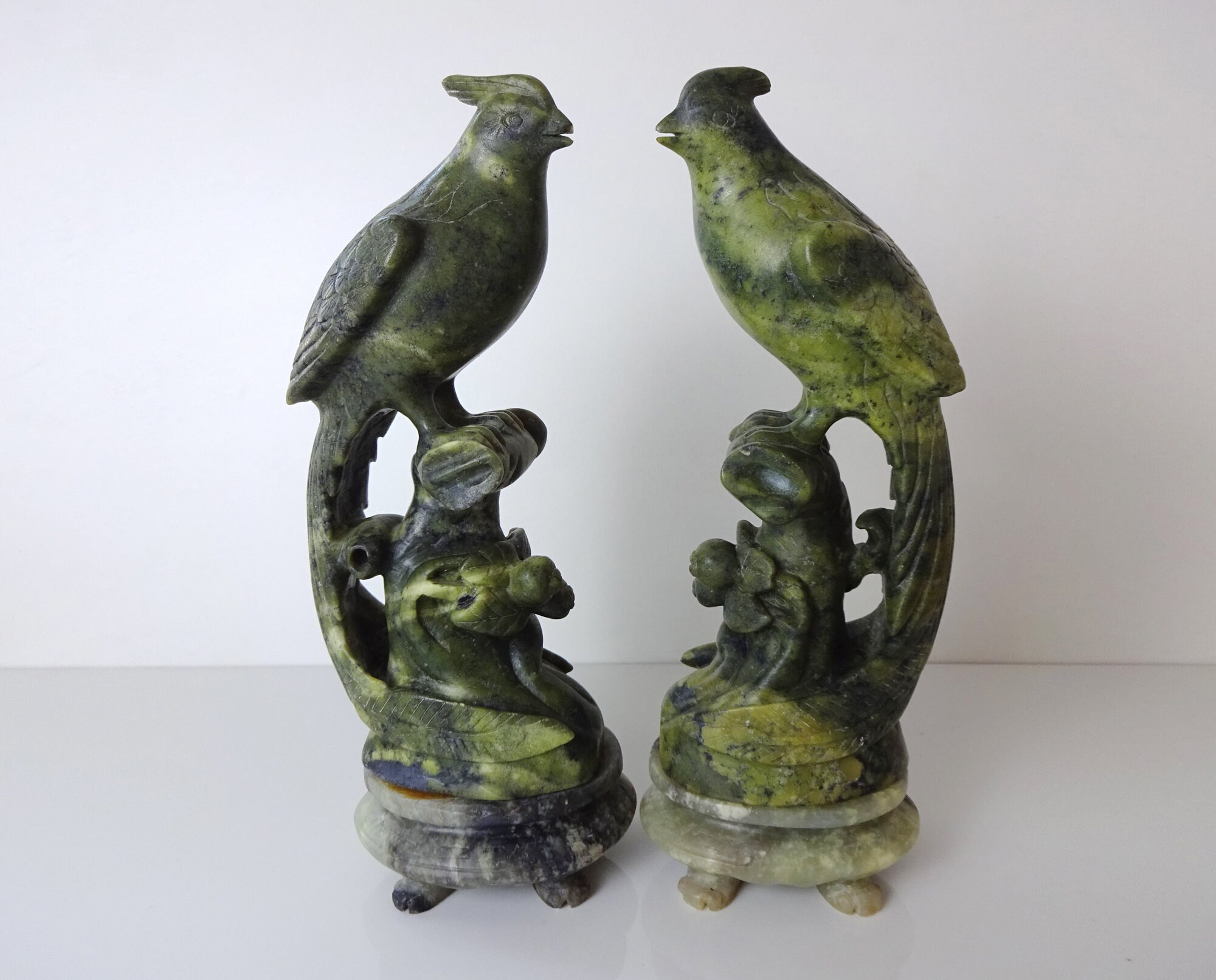 Pair of Jade Parrots Vintage Jade 