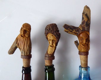 ヴィンテージ彫刻木製ボトルストッパー 笑い男 - Etsy 日本