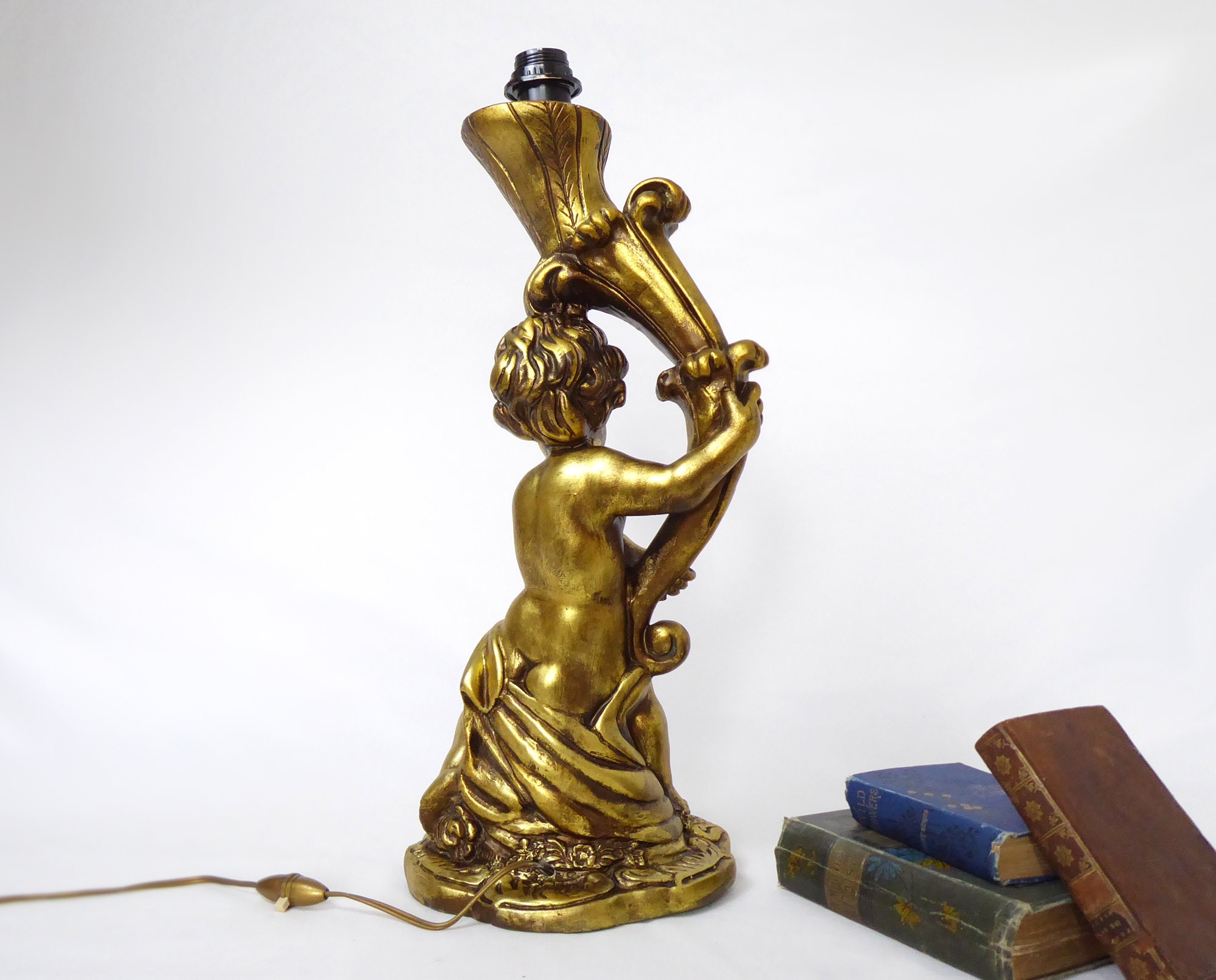 Large Cherub Lamp Gilded Plaster Large Vintage Table Lamp Etsy