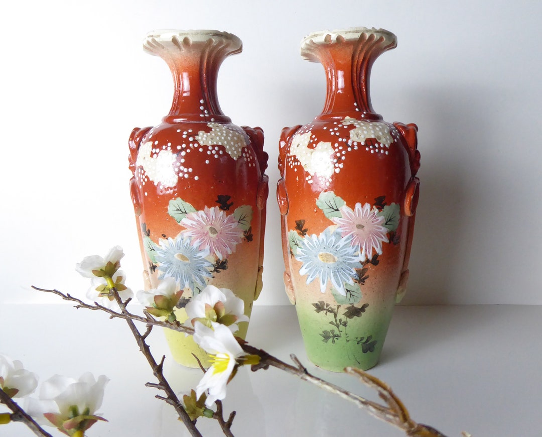 Pair of Decorative Vintage Floral Vases Etsy