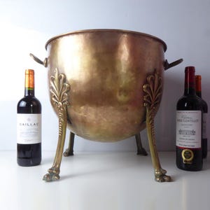 Antique Copper Cauldron Jardinière; Log Basket Or Champagne Wine Cooler