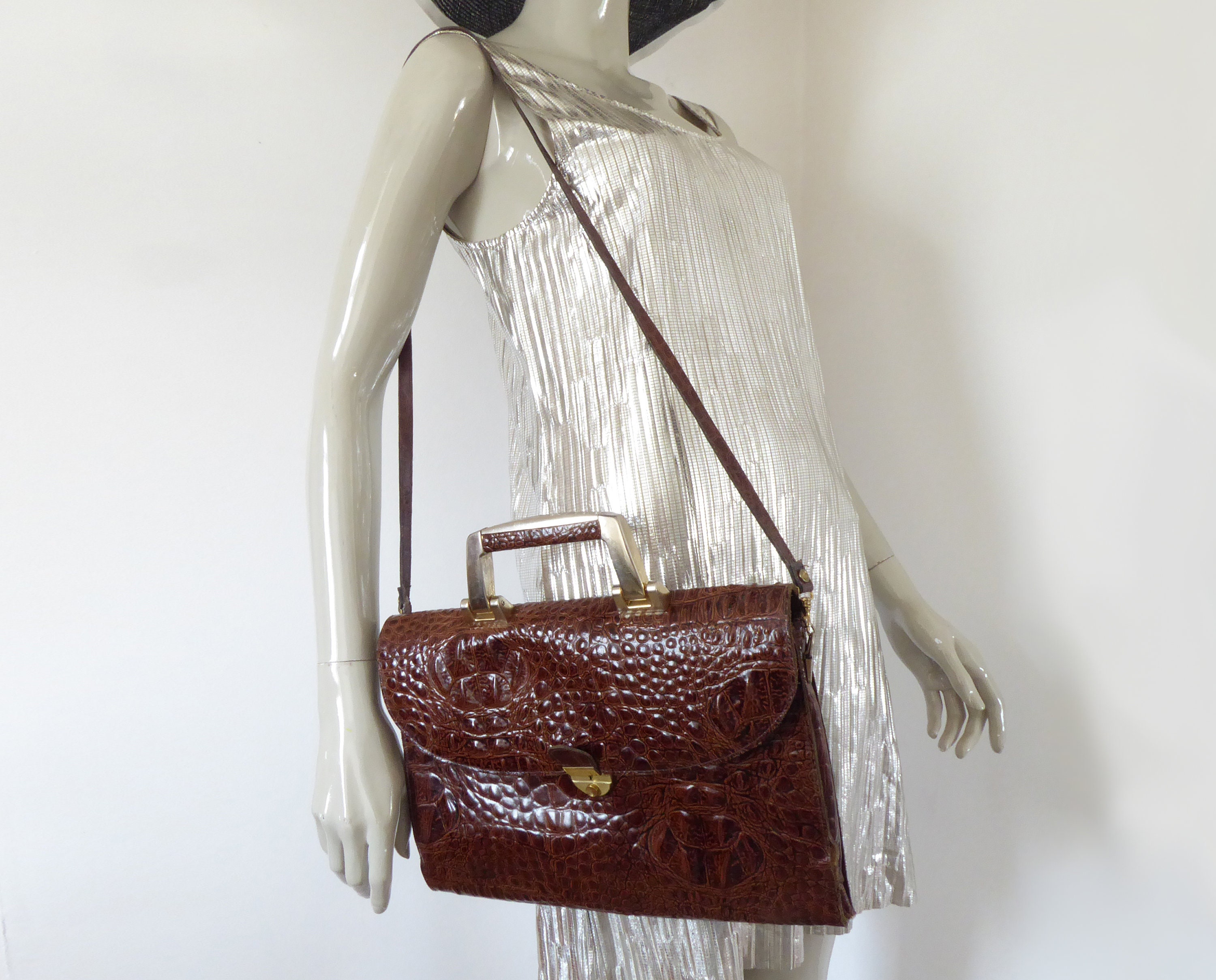 Vintage Sudhaus Faux Crocodile Leather Briefcase Style Shoulder 