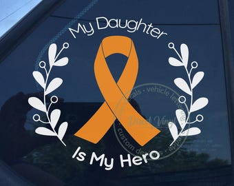 Ruban orange de sensibilisation en vinyle - Sticker héros voiture - cancer du rein, leucémie, mélanome, SEP - 5 x 5,5 pouces