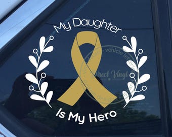 Gold Awareness Ribbon Hero Vinyl Aufkleber - Benutzerdefinierter Text - Kinderkrebs, Neuroblastom, COPD, Rhabdomyosarkom - 14x12cm