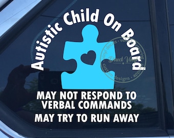 Autistic Child On Board Vinyl Sticker – Medical Car Decal – 5.5x5.5"