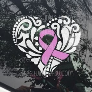 Pink Breast Cancer Awareness Ribbon Tribal Heart Window Decal image 1