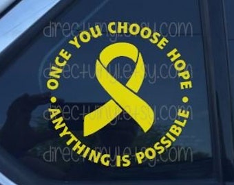 Choose Hope Yellow Awareness Ribbon Decal (Spina Bifida, Adenosarcoma, Ewings Sarcoma, Liver Cancer, Liver Disease, Endometriosis)