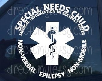 YOU CHOOSE TEXT Special Needs/ Medical Alert Car Window Decal Customized