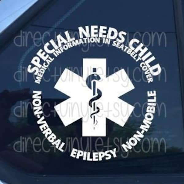 YOU CHOOSE TEXT Special Needs/ Medical Alert Car Window Decal Customized