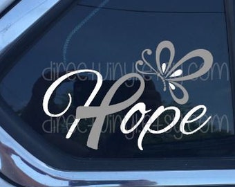 Hope Gray Awareness Ribbon Window Decal (Brain Tumor, Brain Cancer, Allergies, Aphasia, Asthma, Diabetes, Parkinson's)