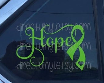 Fancy Hope with Green Ribbon Window Decal (cerebral palsy, brain injury, celiac disease, lyme disease)