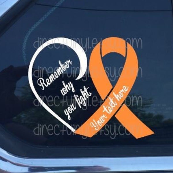 Orange Awareness Ribbon Fight Heart Window Decal (Kidney Cancer, Kidney Disease, Leukemia, Melanoma, Multiple Sclerosis, Skin Cancer)