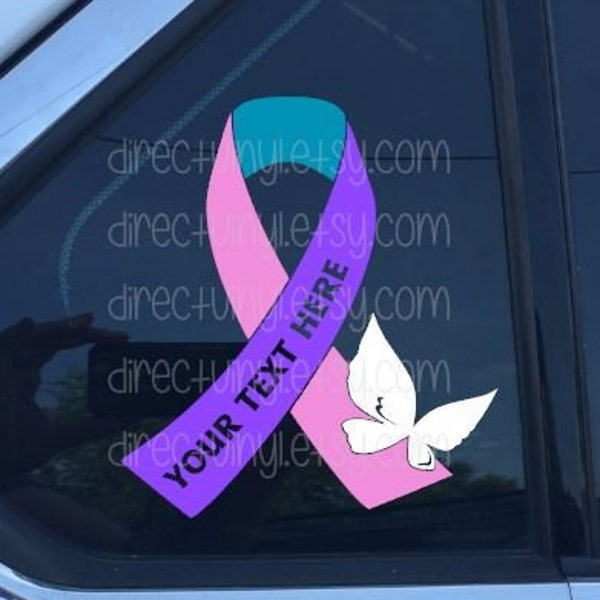 YOU CHOOSE BUTTERFLY Pink/Purple/Teal Awareness Ribbon Window Decal (thyroid cancer)