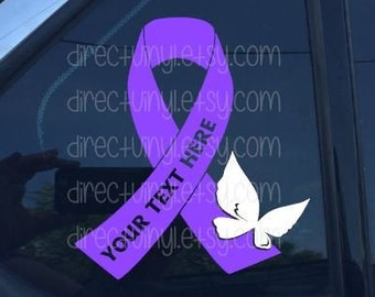 YOU CHOOSE BUTTERFLY Purple Awareness Ribbon Vinyl Decal (Epilepsy, Lupus, Cystic Fibrosis, Rett Syndrome, Craniosynostosis, Fibromyalgia)